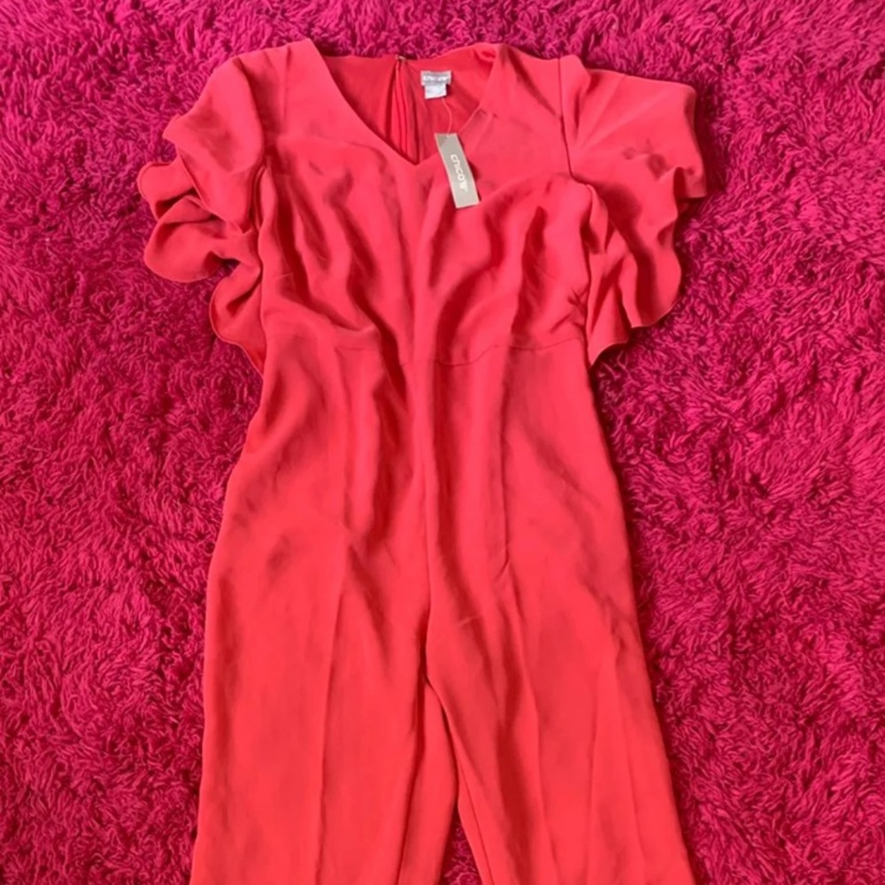 NWT Chico’s Coral Jumpsuit w ruffle sleeve